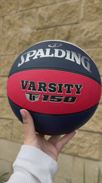 Load and play video in Gallery viewer, Personalised Spalding Rubber Basketball Red/White/Blue TF-150 (Size 5)
