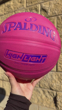 Load and play video in Gallery viewer, Personalised Spalding Rubber Pink Highlight Rush Basketball (Size 5, 6)
