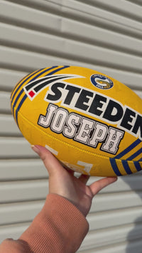 Load and play video in Gallery viewer, Personalised Parramatta Eels Official NRL Ball (Size 5)
