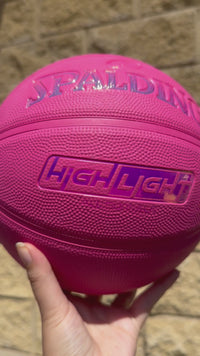 Load and play video in Gallery viewer, Personalised Spalding Rubber Pink Highlight Rush Basketball (Size 5, 6)
