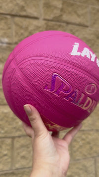 Load and play video in Gallery viewer, Personalised Spalding Rubber Pink Highlight Rush Basketball (Size 5, 6)
