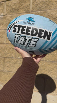 Load and play video in Gallery viewer, Personalised Cronulla Sharks Official NRL Ball (Size 5)
