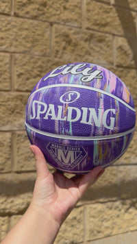 Load and play video in Gallery viewer, Personalised Spalding Rubber Basketball Purple Multi Marble (Size 5, 6)
