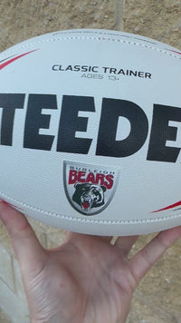 Load and play video in Gallery viewer, Personalised White &amp; Red Steeden Rugby League (size 5)
