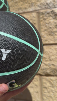 Load and play video in Gallery viewer, Personalised Spalding Rubber Black/Mint Highlight Foil Basketball (Size 5, 6)
