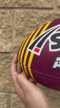 Load and play video in Gallery viewer, Personalised Dual Premiership 2025 Brisbane Broncos Official NRL Ball (Size 5) - 4 Day Dispatch
