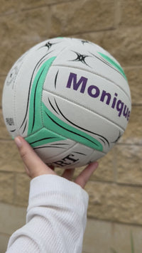Load and play video in Gallery viewer, Personalised Gilbert Exo White and Teal Netball (SIZE 4, 5)

