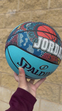 Load and play video in Gallery viewer, Personalised Spalding NBL Aqua Blue Indigenous Basketball (Size 5, 6, 7)
