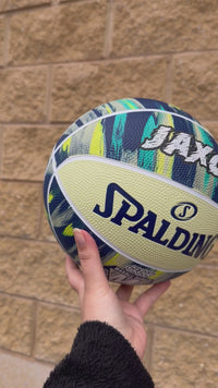 Load and play video in Gallery viewer, Personalised Spalding Blue Multi Marble Glow Rubber Basketball (Size 5, 6, 7)
