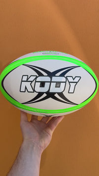 Load and play video in Gallery viewer, Personalised Gilbert Vector White/Green Rugby Union Ball (Size 5)
