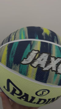 Load and play video in Gallery viewer, Personalised Spalding Blue Multi Marble Glow Rubber Basketball (Size 5, 6, 7)
