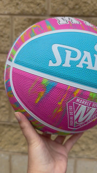 Load and play video in Gallery viewer, Personalised Spalding Rubber Basketball Pink Marble (Size 5, 6)
