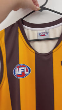Load and play video in Gallery viewer, Personalised Hawthorn Hawks AFL Guernsey
