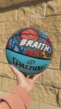 Load and play video in Gallery viewer, Personalised Spalding NBL Aqua Blue Indigenous Basketball (Size 5, 6, 7)
