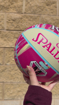 Load and play video in Gallery viewer, Personalised Spalding Pink Multi Marble Glow Rubber Basketball (Size 5, 6)
