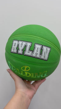 Load and play video in Gallery viewer, Personalised Spalding Rubber Green Highlight Rush Basketball (Size 6, 7)
