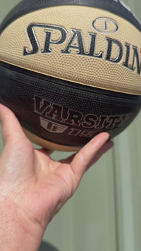 Load and play video in Gallery viewer, Personalised Spalding Rubber Black and Oatmeal Basketball TF-150 (Size 4)
