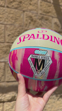Load and play video in Gallery viewer, Personalised Spalding Pink Multi Marble Glow Rubber Basketball (Size 5, 6)
