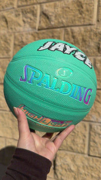 Load and play video in Gallery viewer, Personalised Spalding Rubber Teal Highlight Rush Basketball (Size 5, 6)
