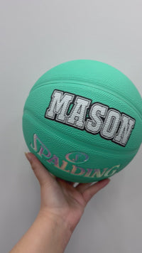 Load and play video in Gallery viewer, Personalised Spalding Rubber Teal Highlight Rush Basketball (Size 5, 6)

