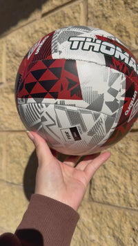 Load and play video in Gallery viewer, Personalised White/Red Umbro Neo Swerve Soccer Ball (SIZE 3, 4, 5)

