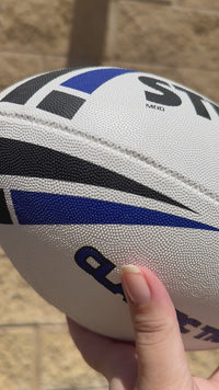 Load and play video in Gallery viewer, Personalised White/Blue Steeden Rugby League Balls (Mod Size)
