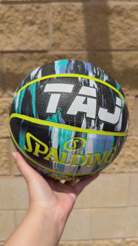Load and play video in Gallery viewer, Personalised Spalding Rubber Basketball Lime Multi Marble (Size 5, 6, 7)

