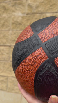 Load and play video in Gallery viewer, Personalised Spalding Composite Leather Black/Orange TF-250 Basketball (Size 5, 6, 7)
