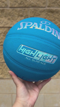 Load and play video in Gallery viewer, Personalised Spalding Rubber Blue Highlight Rush Basketball (Size 5, 6, 7)
