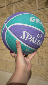 Load and play video in Gallery viewer, Personalised Spalding WNBL Rubber Basketball Teal &amp; Purple (Size 5, 6)
