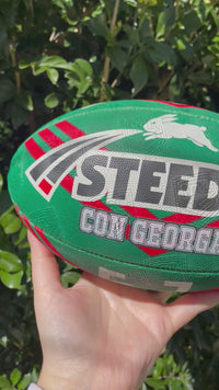 Load and play video in Gallery viewer, Personalised South Sydney Rabbitohs Official NRL Ball (11inch mini ball)
