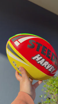 Load and play video in Gallery viewer, Personalised Multi Colour Steeden Rugby League Ball (Mini, Mod, Size 5)
