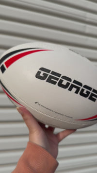 Load and play video in Gallery viewer, Personalised 2026 White &amp; Red Steeden Rugby League (size 5)
