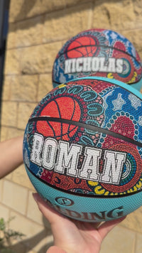 Load and play video in Gallery viewer, Personalised Spalding NBL Aqua Blue Indigenous Basketball (Size 5, 6, 7)
