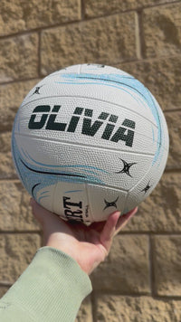 Load and play video in Gallery viewer, Personalised Gilbert Phoenix Netball White and Blue (SIZE 4, 5)
