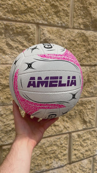 Load and play video in Gallery viewer, Personalised Gilbert 2026 White Spectra Netball (SIZE 5)
