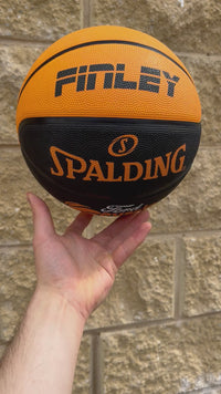 Load and play video in Gallery viewer, Personalised Spalding Aussie Hoops Black &amp; Orange Basketball (Size 4, 5)
