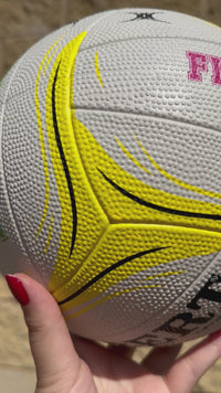 Load and play video in Gallery viewer, Personalised Gilbert Phoenix Netball White and Yellow (SIZE 4)
