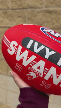 Load and play video in Gallery viewer, Personalised AFL Official Sydney Swans Club Football (Size 5)
