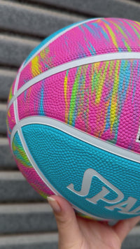 Load and play video in Gallery viewer, Personalised Spalding Rubber Basketball Pink Marble (Size 5, 6)

