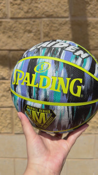 Load and play video in Gallery viewer, Personalised Spalding Rubber Basketball Lime Multi Marble (Size 5, 6, 7)
