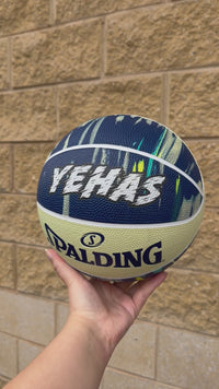 Load and play video in Gallery viewer, Personalised Spalding Blue Multi Marble Glow Rubber Basketball (Size 5, 6, 7)
