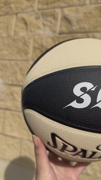 Load and play video in Gallery viewer, Personalised Spalding Composite Leather Black/Oatmeal TF-250 Basketball (Size 5, 6, 7)
