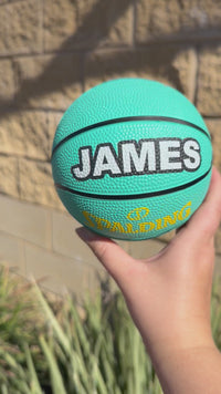 Load and play video in Gallery viewer, Personalised Mini Teal Spalding Basketball (Size 1)
