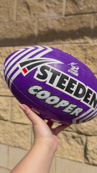 Load and play video in Gallery viewer, Personalised Melbourne Storm Official NRL Ball (Size 5)
