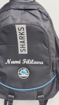 Load and play video in Gallery viewer, Personalised Cronulla Sharks Official NRL Backpack
