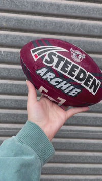 Load and play video in Gallery viewer, Personalised Manly Sea Eagles Official NRL Ball (11inch mini ball)
