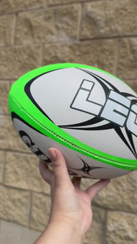 Load and play video in Gallery viewer, Personalised Gilbert Vector White/Green Rugby Union Ball (Size 5)
