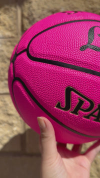 Load and play video in Gallery viewer, Personalised Pink Composite Leather Spalding Basketball (Size 6)
