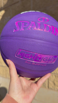 Load and play video in Gallery viewer, Personalised Spalding Rubber Purple Highlight Rush Basketball (Size 5, 6)

